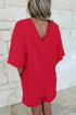 Solid Raw Edge Half Sleeve Pocketed Loose Romper