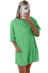 Solid Raw Edge Half Sleeve Pocketed Loose Romper
