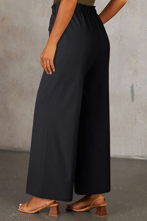 Solid Relaxed Fit Elastic Waist Drawstring Loose Pants