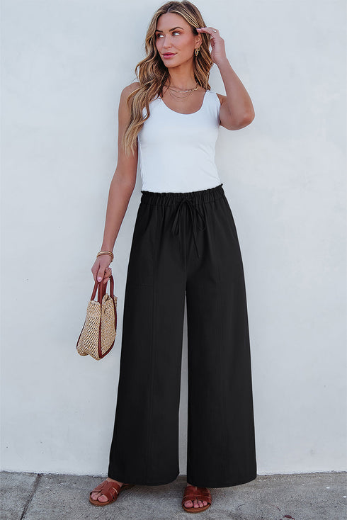 Solid Relaxed Fit Elastic Waist Drawstring Loose Pants