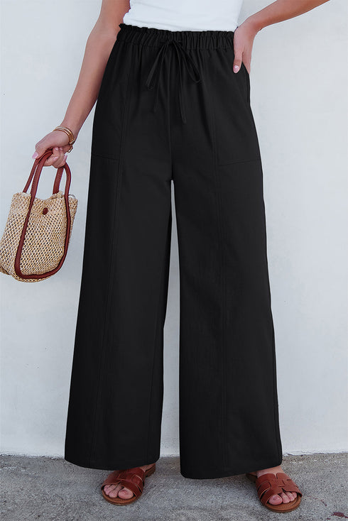 Solid Relaxed Fit Elastic Waist Drawstring Loose Pants