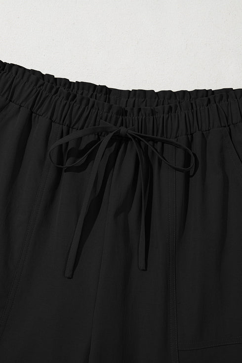 Solid Relaxed Fit Elastic Waist Drawstring Loose Pants