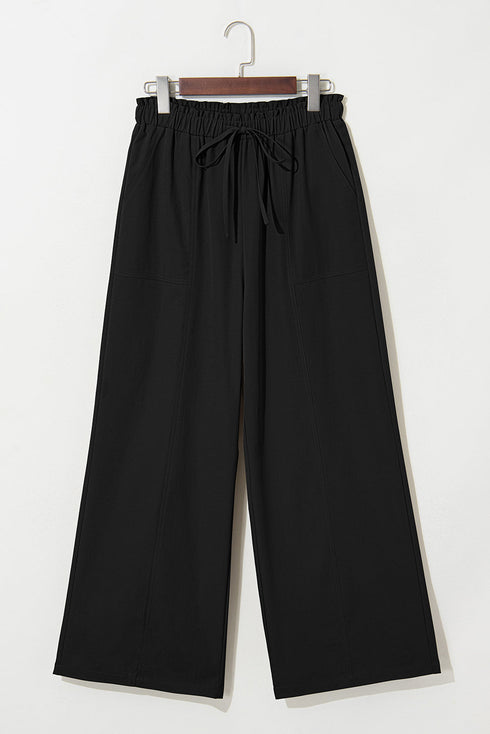 Solid Relaxed Fit Elastic Waist Drawstring Loose Pants