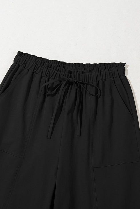 Solid Relaxed Fit Elastic Waist Drawstring Loose Pants