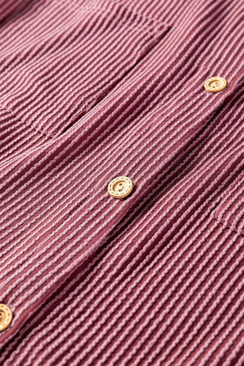Solid Ribbed Cording Roll Tab Sleeve Shacket Jacket