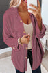Solid Ribbed Cording Roll Tab Sleeve Shacket Jacket