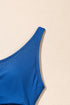 Solid Ribbed Knit Crossed Detail Two Piece Skort Tankinis
