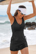 Solid Ribbed Knit Crossed Detail Two Piece Skort Tankinis