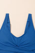 Solid Ribbed Knit Crossed Detail Two Piece Skort Tankinis