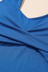Solid Ribbed Knit Crossed Detail Two Piece Skort Tankinis