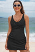 Solid Ribbed Knit Crossed Detail Two Piece Skort Tankinis