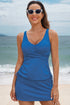 Solid Ribbed Knit Crossed Detail Two Piece Skort Tankinis