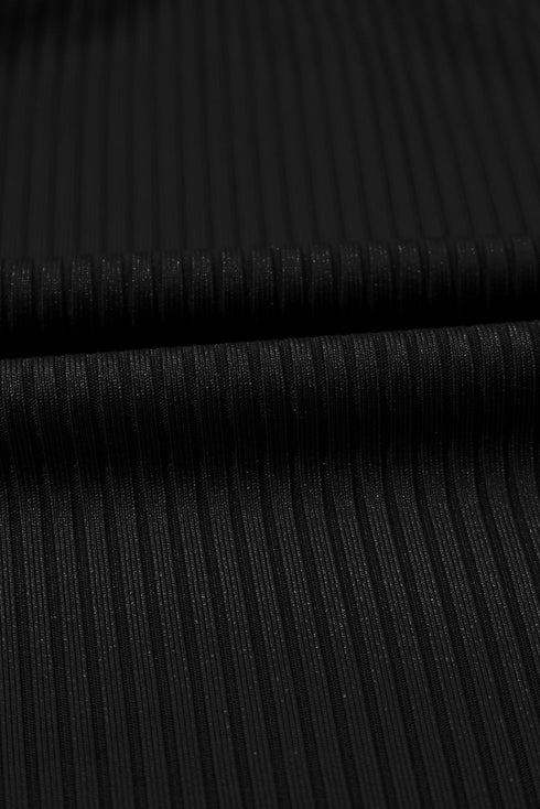 Solid Ribbed Knit Crossed Detail Two Piece Skort Tankinis