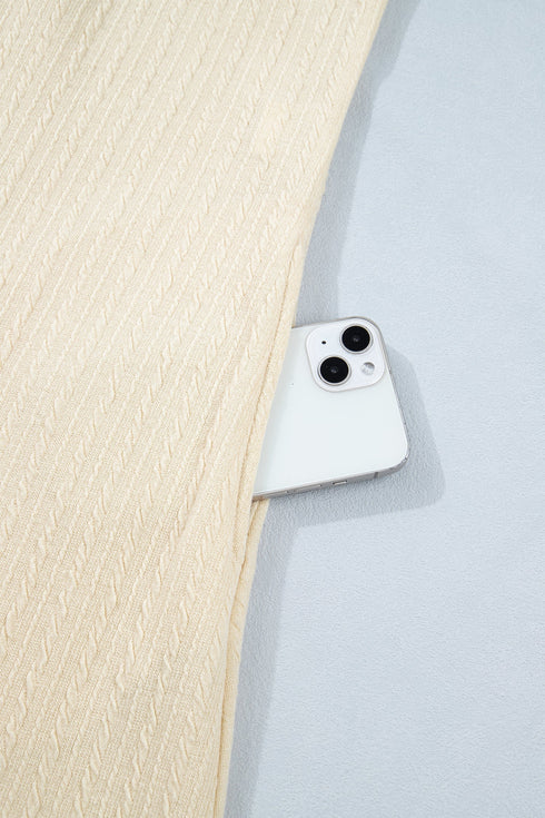 Solid Ribbed Knit Half Button Wide Leg Jumpsuit