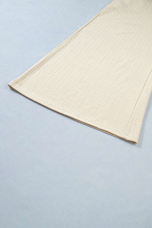 Solid Ribbed Knit Half Button Wide Leg Jumpsuit