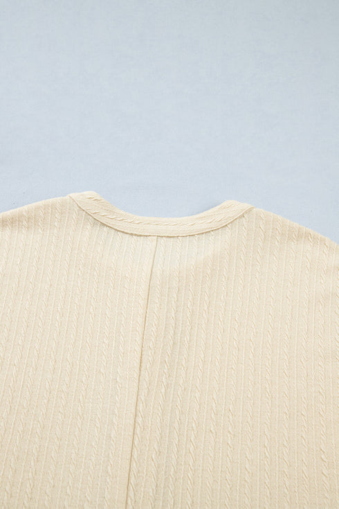 Solid Ribbed Knit Half Button Wide Leg Jumpsuit