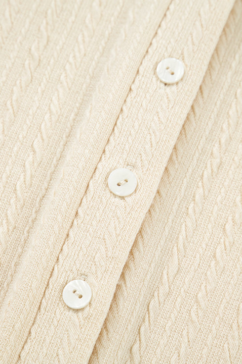 Solid Ribbed Knit Half Button Wide Leg Jumpsuit