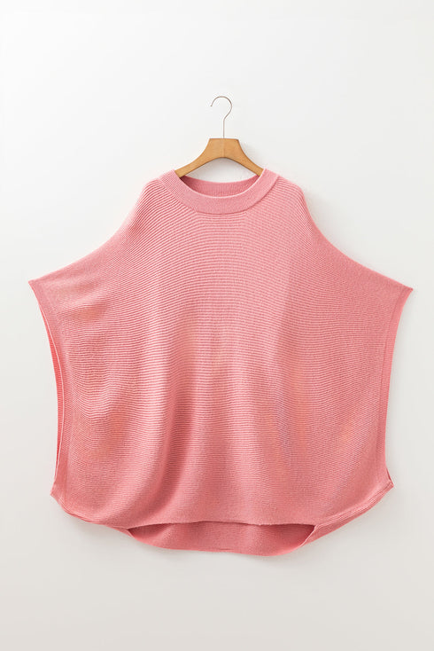 Solid Ribbed Knit Half Sleeve Poncho Plus Size Sweater