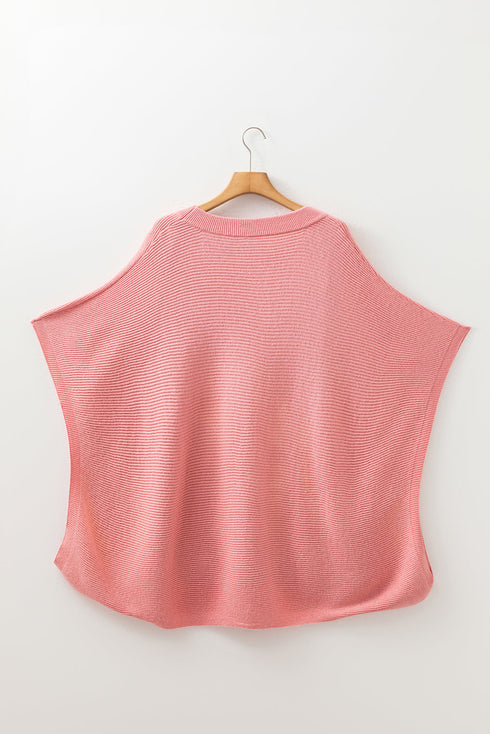 Solid Ribbed Knit Half Sleeve Poncho Plus Size Sweater