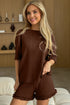 Solid Ribbed Knit Lettuce Trim Two Piece Loungewear Set