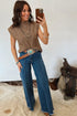 Solid Ribbed Knit Mock Neck Loose Sleeveless Sweater Vest