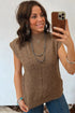 Solid Ribbed Knit Mock Neck Loose Sleeveless Sweater Vest