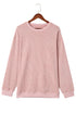 Solid Ribbed Knit Round Neck Pullover Sweatshirt