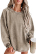 Solid Ribbed Knit Round Neck Pullover Sweatshirt