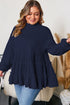 Solid Ribbed Knit Tiered Ruffle Pullover Blouse