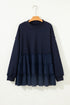 Solid Ribbed Knit Tiered Ruffle Pullover Blouse