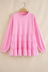 Solid Ribbed Knit Tiered Ruffle Pullover Blouse