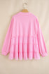 Solid Ribbed Knit Tiered Ruffle Pullover Blouse