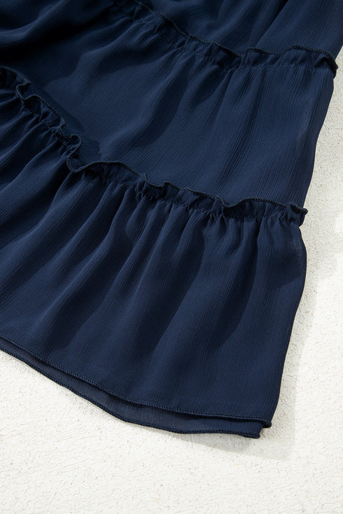 Solid Ribbed Knit Tiered Ruffle Pullover Blouse