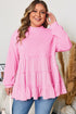 Solid Ribbed Knit Tiered Ruffle Pullover Blouse