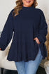 Solid Ribbed Knit Tiered Ruffle Pullover Blouse