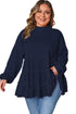 Solid Ribbed Knit Tiered Ruffle Pullover Blouse