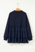 Solid Ribbed Knit Tiered Ruffle Pullover Blouse