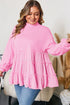 Solid Ribbed Knit Tiered Ruffle Pullover Blouse