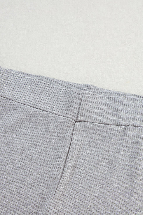 Solid Ribbed Loose Tunic Top And Slim Short Sets