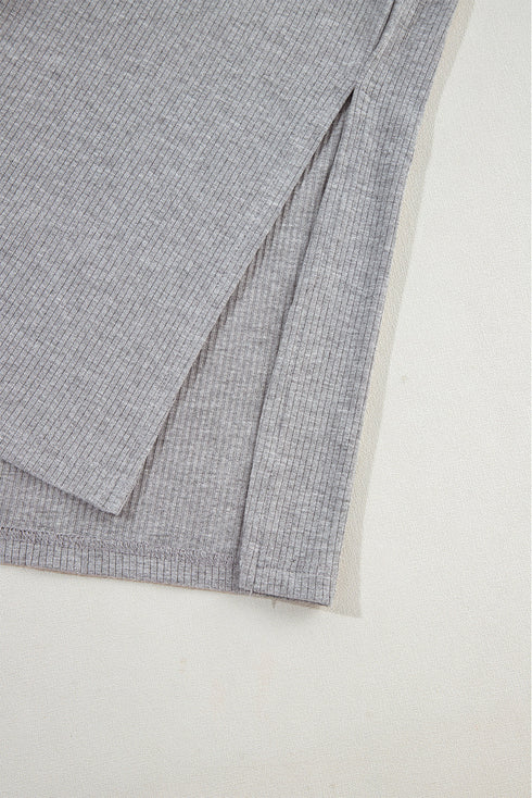 Solid Ribbed Loose Tunic Top And Slim Short Sets