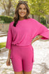 Solid Ribbed Loose Tunic Top And Slim Short Sets