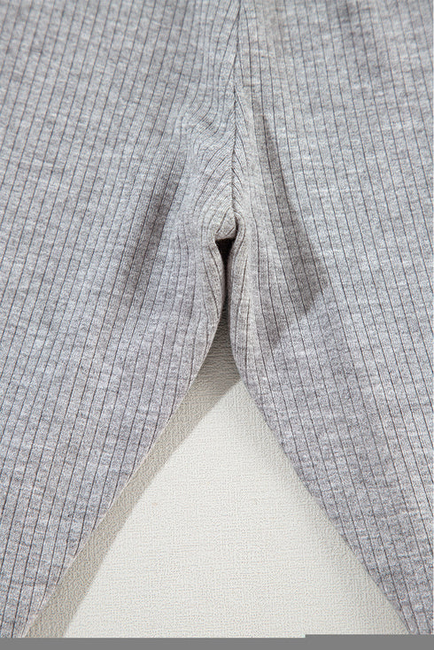 Solid Ribbed Loose Tunic Top And Slim Short Sets