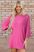 Solid Ribbed Loose Tunic Top And Slim Short Sets