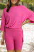 Solid Ribbed Loose Tunic Top And Slim Short Sets