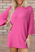 Solid Ribbed Loose Tunic Top And Slim Short Sets