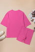 Solid Ribbed Loose Tunic Top And Slim Short Sets