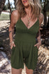 Solid Ribbed Spaghetti Strap Cinched Waist Romper
