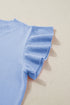 Solid Ribbed Trim Ruffle Round Neck Short Sleeve Sweater