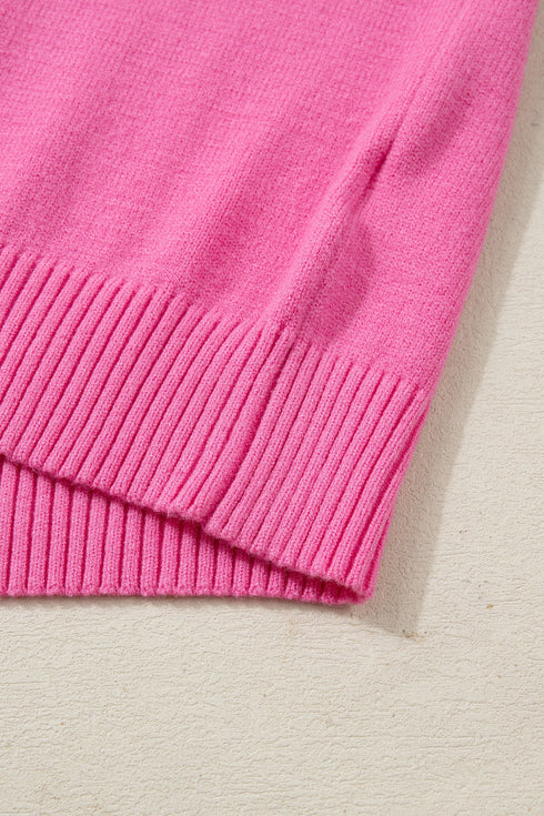 Solid Ribbed Trim Ruffle Round Neck Short Sleeve Sweater