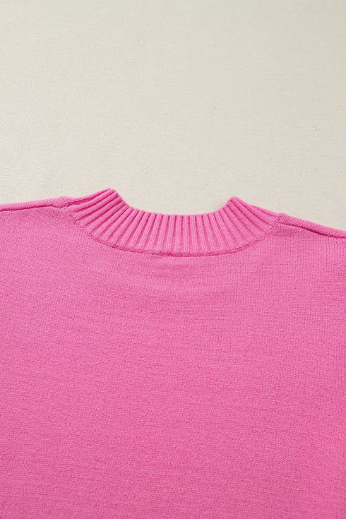 Solid Ribbed Trim Ruffle Round Neck Short Sleeve Sweater